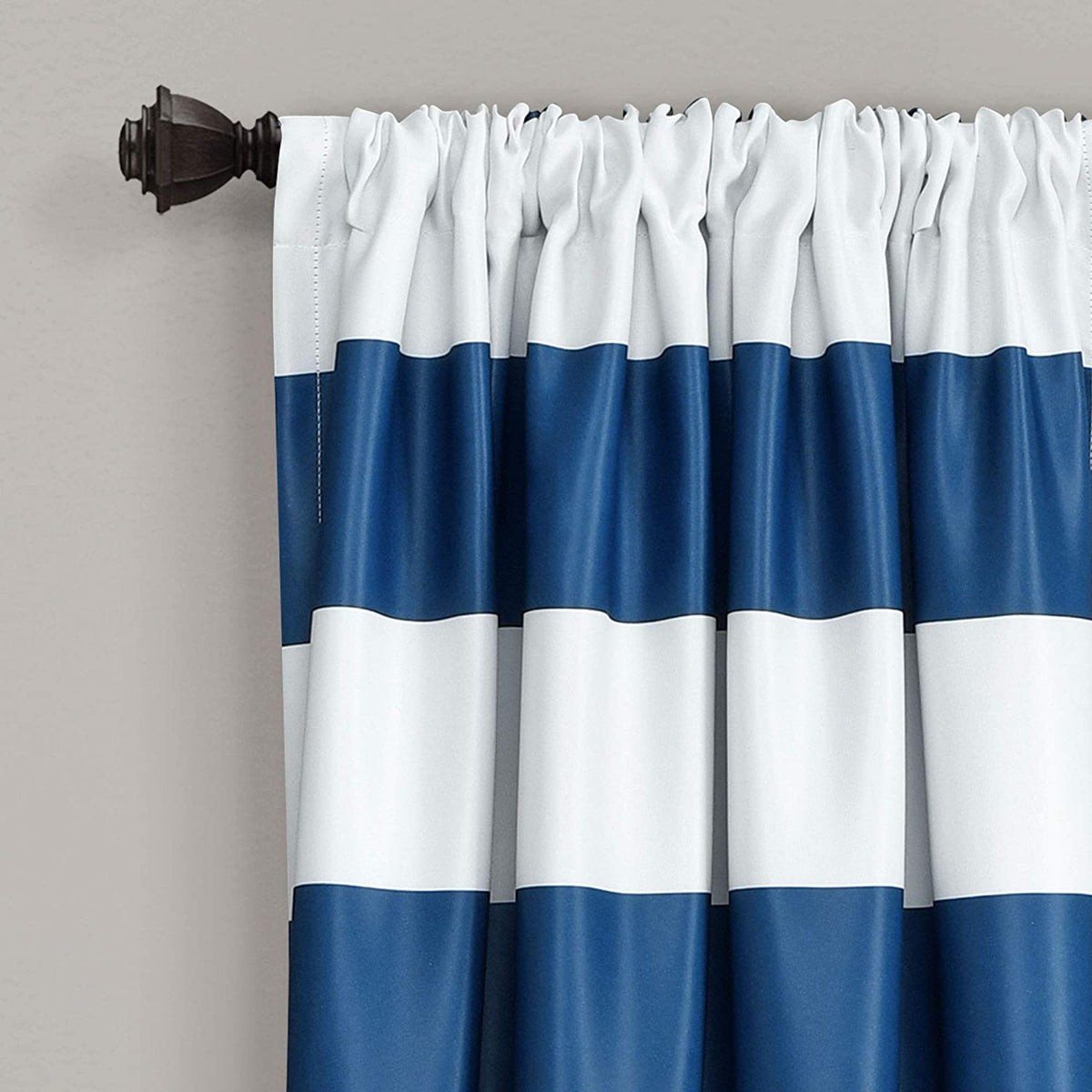 Navy Stripe Room Darkening 84-Inch Rod Pocket Window Curtain Panel Pair
