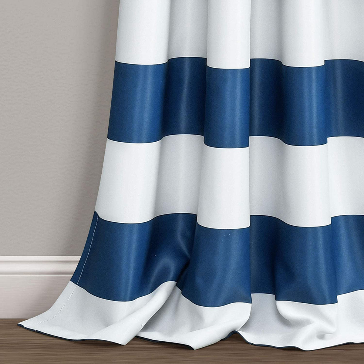 Navy Stripe Room Darkening 84-Inch Rod Pocket Window Curtain Panel Pair