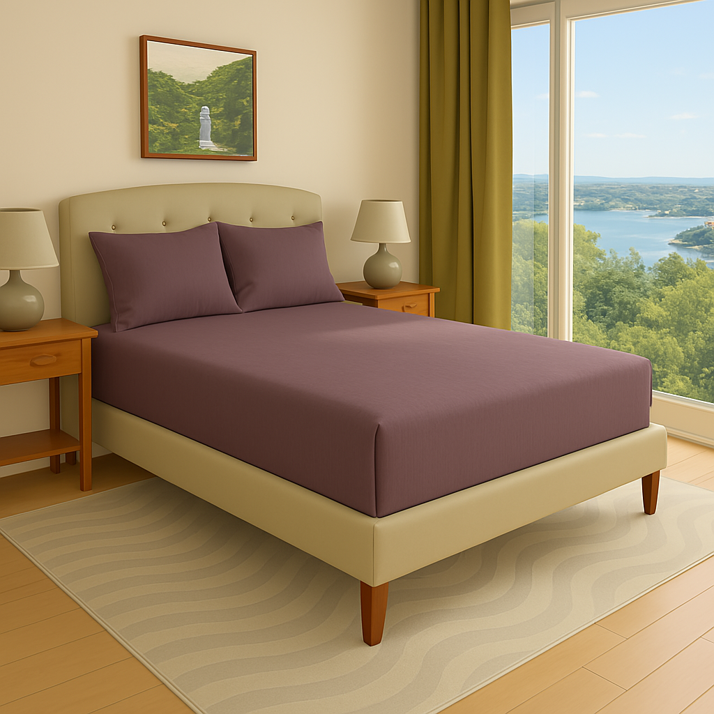 Premium quality plum fitted sheet, 1000TC Egyptian cotton