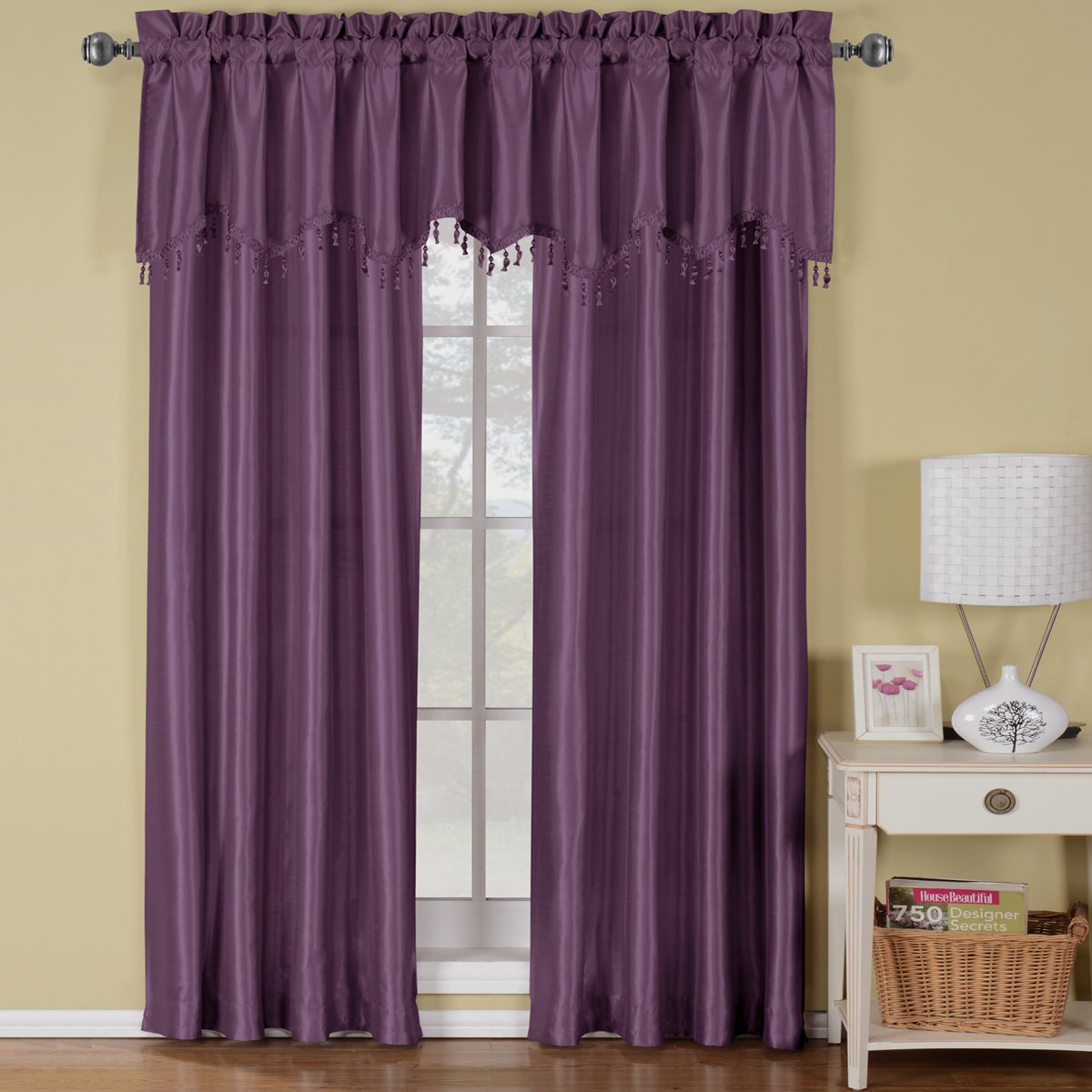 Soho Faux Silk Rod Pocket Curtain Panels- Matching Valance (Single)