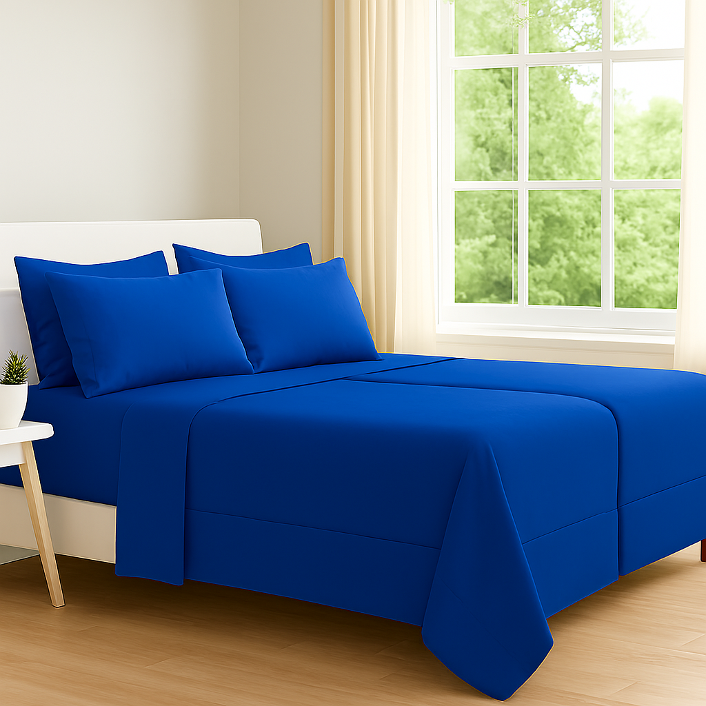 Royal Blue Solid Egyptian Cotton 1000TC Split King Sheet Set – 5 Piece Deep Pocket Bedding
