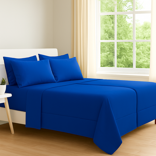 Royal Blue Solid Egyptian Cotton 1000TC Split King Sheet Set – 5 Piece Deep Pocket Bedding