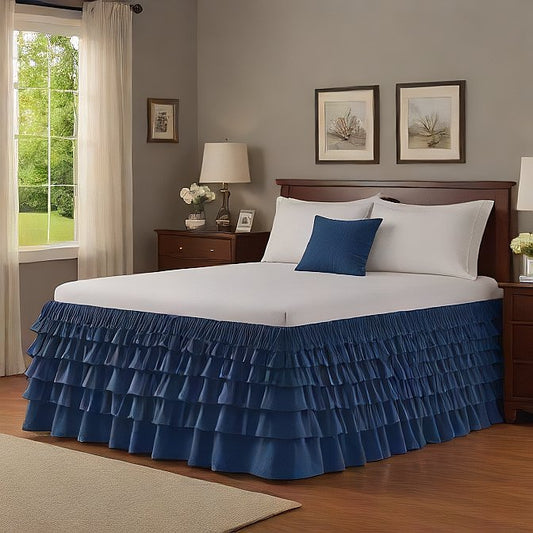 Ruffle Bed Skirt 1Pc Egyptian Cotton 1000TC Navy Blue