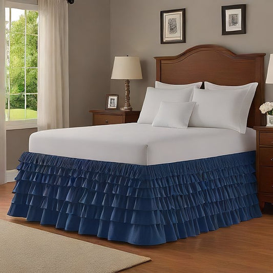 Ruffle Bed Skirt Egyptian Cotton 1000TC Navy Blue