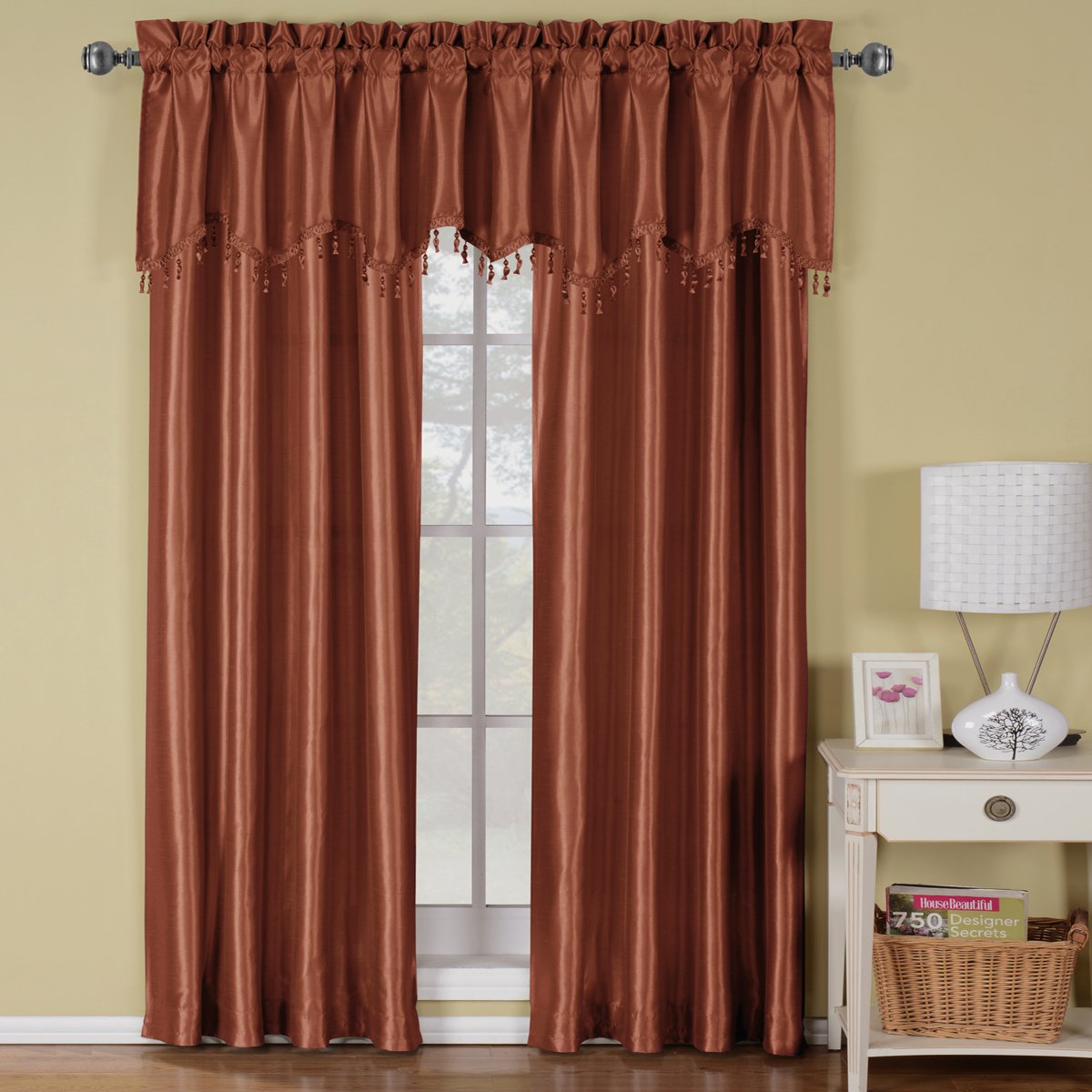 Soho Faux Silk Rod Pocket Curtain Panels- Matching Valance (Single)