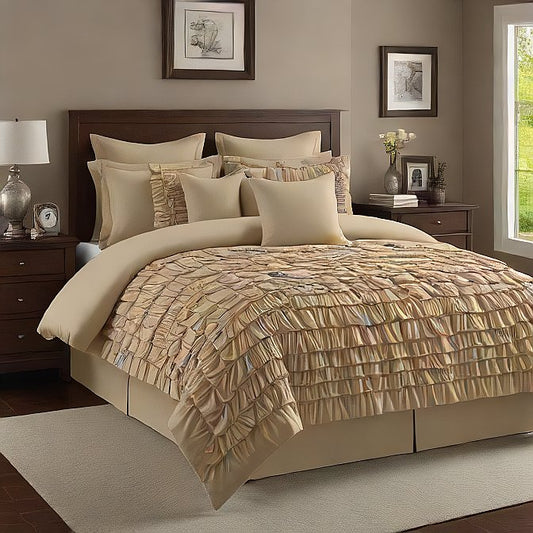 Sand Color Ruffle Duvet Cover Set 3-Pieces Egyptian Cotton 1000TC