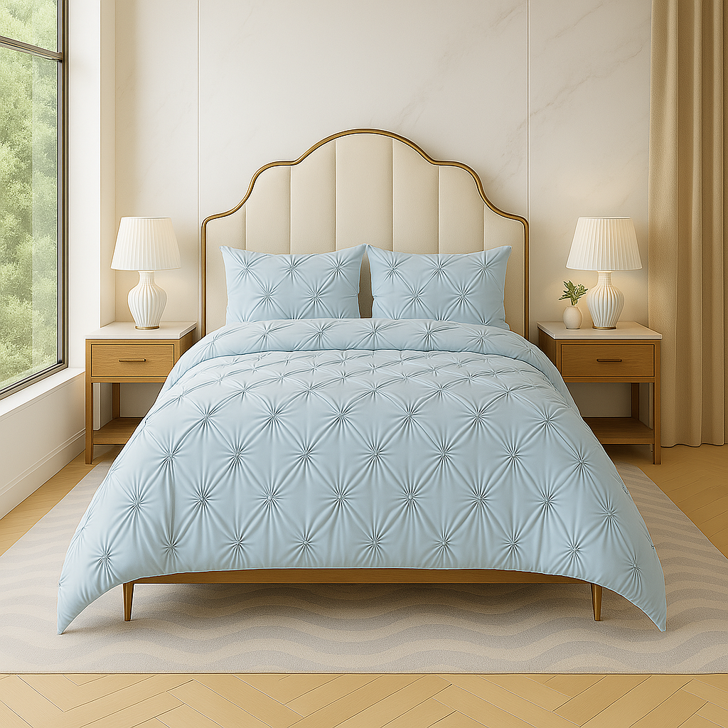Pinch Pleat Duvet Cover Set – 100% Egyptian Cotton, Soft & Breathable Bedding