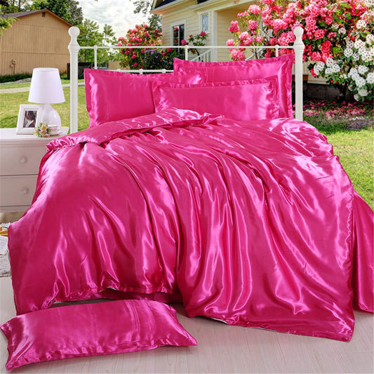 6 Inch Pocket Sheet Set 4Pc Mulberry Sateen Silk Hot Pink at- EgyptianHomeLinens.com