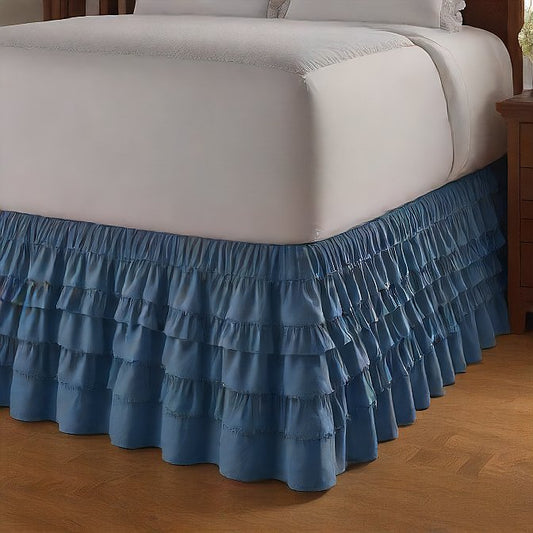 Ruffle Bed Skirt Egyptian Cotton 1000TC Med Blue