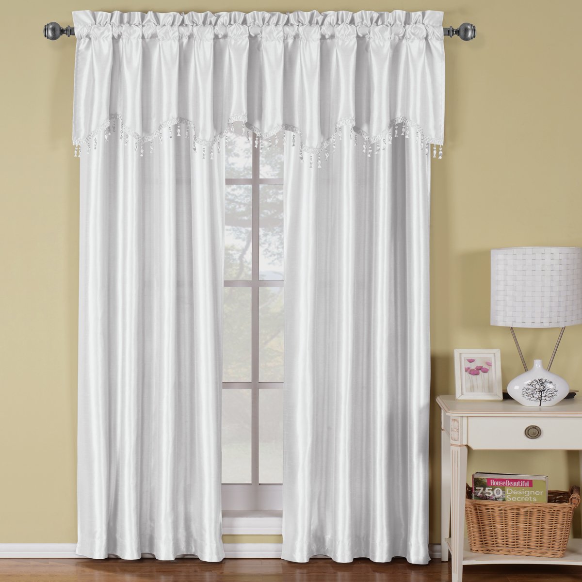 Soho Faux Silk Rod Pocket Curtain Panels- Matching Valance (Single)