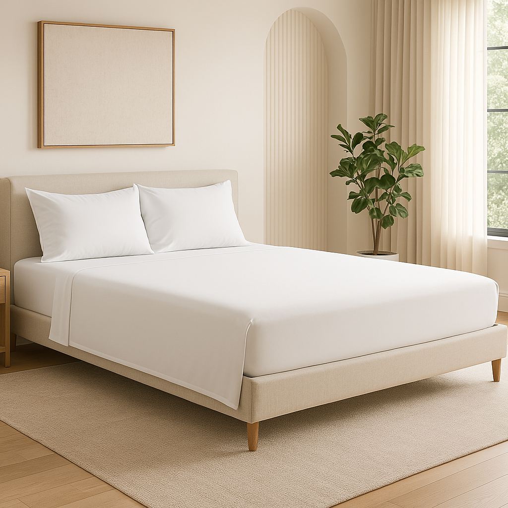 White fitted sheet in luxurious Egyptian cotton – crisp, smooth, and high-quality bedding from Egyptian Home Linens