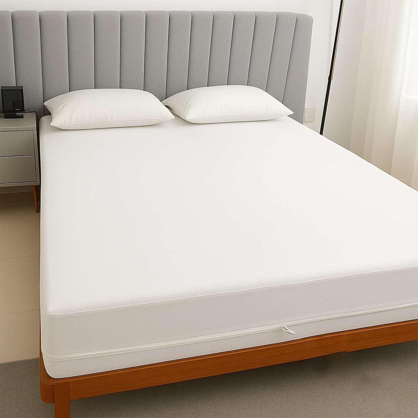 Zipper Fitted Sheet Sand 100% Egyptian Cotton 1Pc