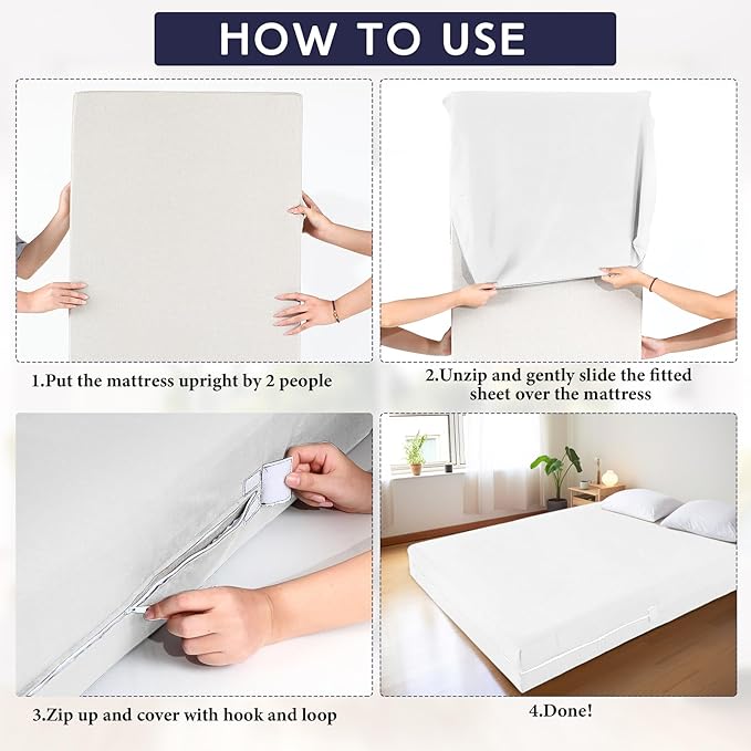 Zipper Fitted Sheet Med Blue 100% Egyptian Cotton 1Pc