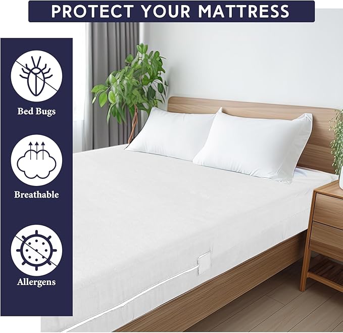 Zipper Fitted Sheet White 100% Egyptian Cotton 1Pc