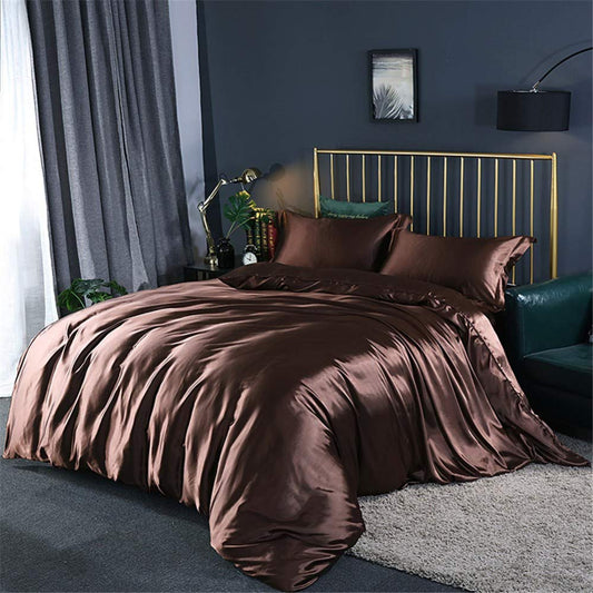 14 Inch Pocket Sheet Set 4Pc Mulberry Sateen Silk Chocolate