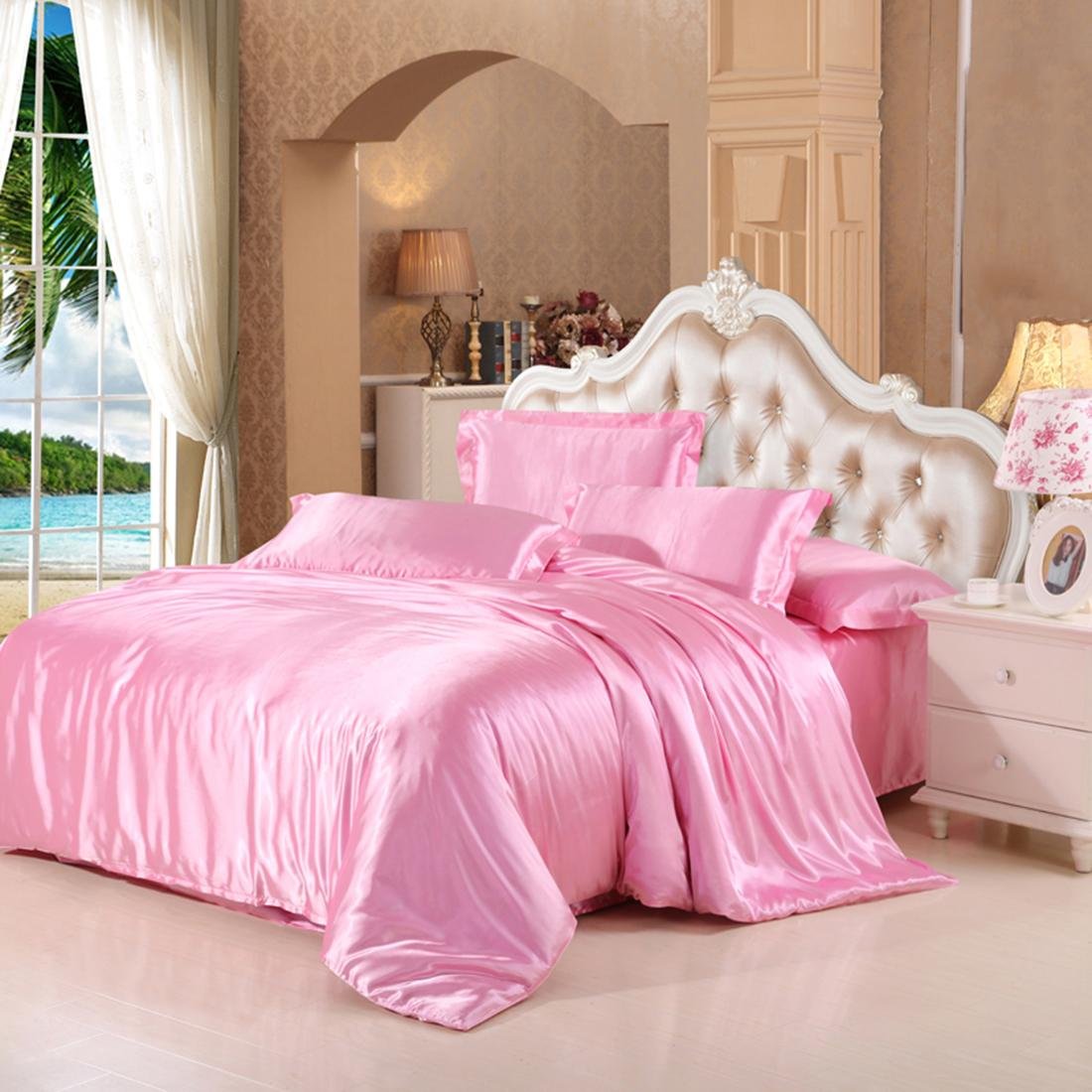24 Inch Pocket Sheet Set Mulberry Sateen Silk Baby Blush Pink at-www.egyptianhomelinens.com