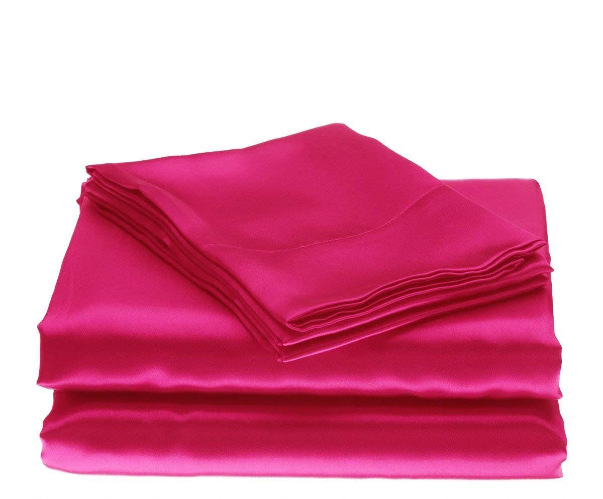15 Inch Pocket Sheet Set 4Pc Mulberry Sateen Silk Hot Pink
