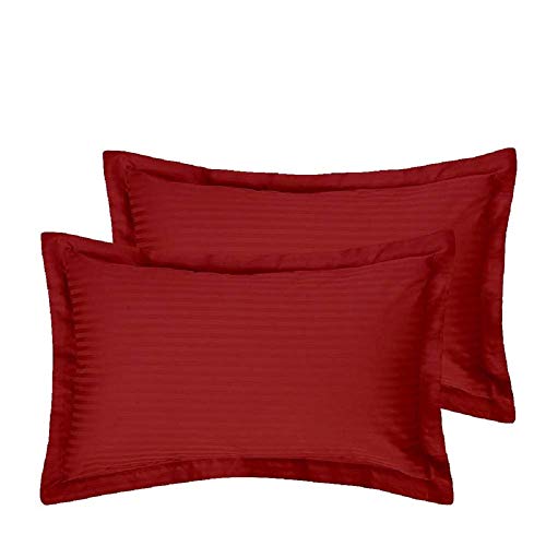 Pillow Covers Burgundy Stripe 100 Percent Pure Cotton Super Soft 2-Pieces Pillowcases 1000TC