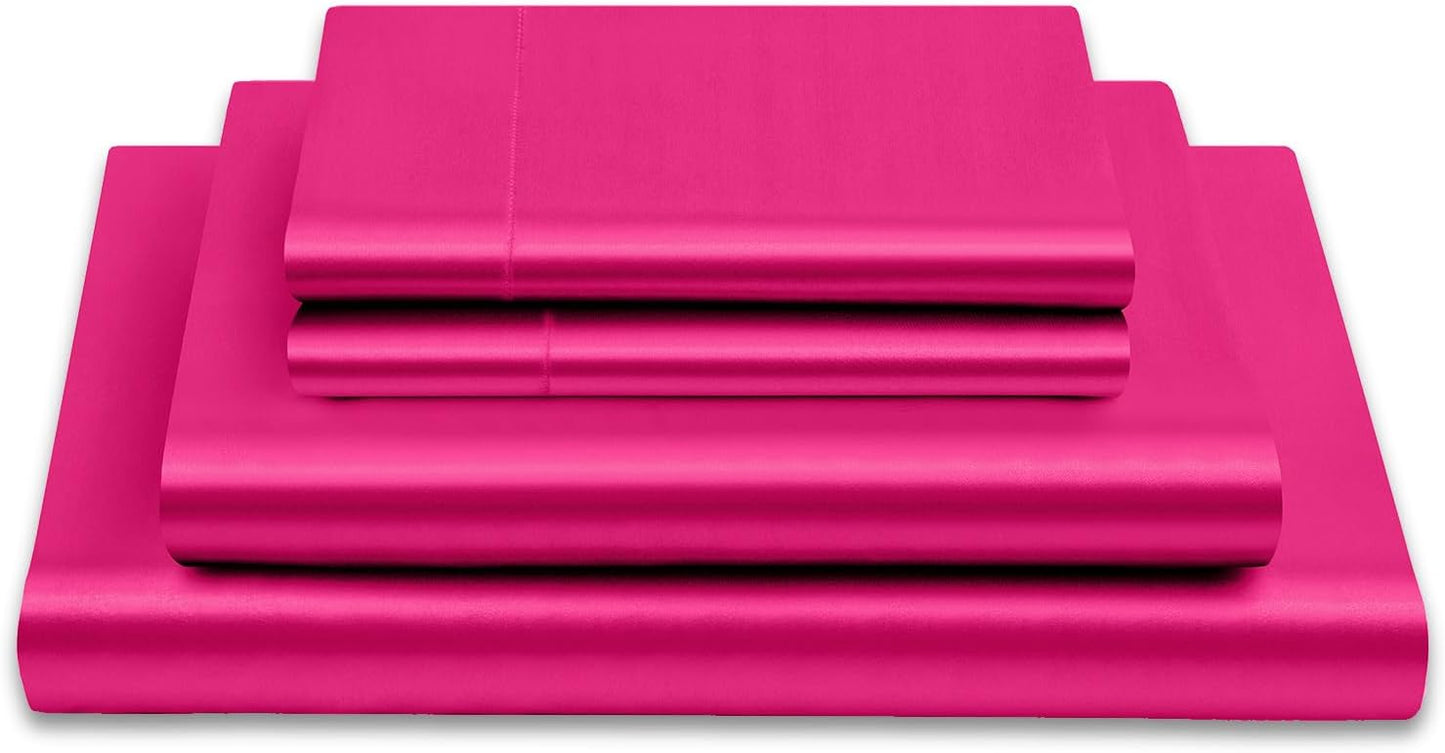 15 Inch Pocket Sheet Set Mulberry Sateen Silk Hot Pink