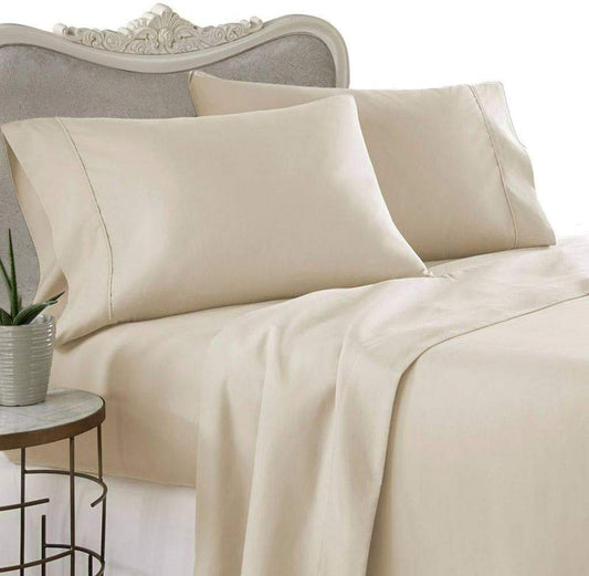 Pillow Covers Beige Solid 100 Percent Pure Cotton Super Soft 2-Pieces Pillowcases 1000TC