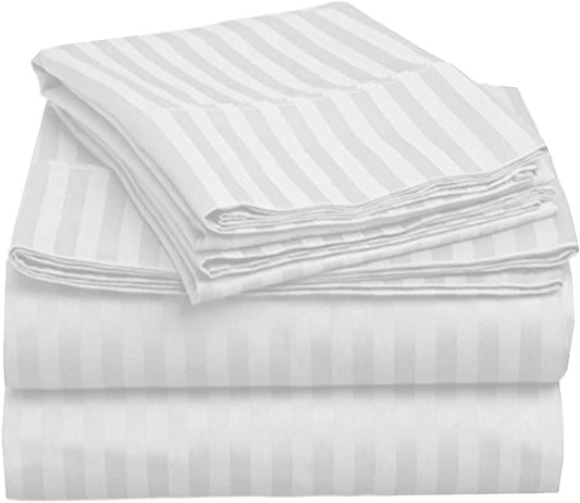 Pillow Covers White Stripe 100 Percent Pure Cotton Super Soft 2-Pieces Pillowcases 1000TC