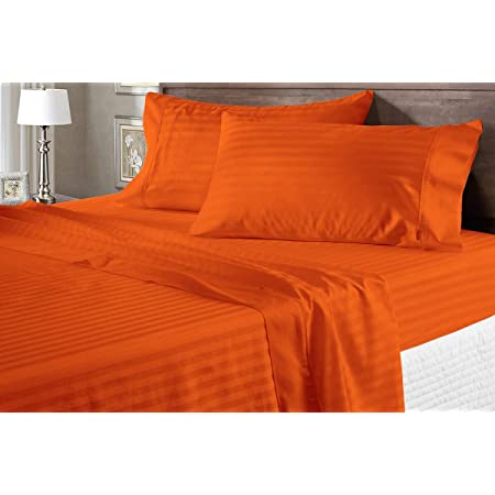 Pillow Covers Orange Stripe 100 Percent Pure Cotton Super Soft 2-Pieces Pillowcases 1000TC