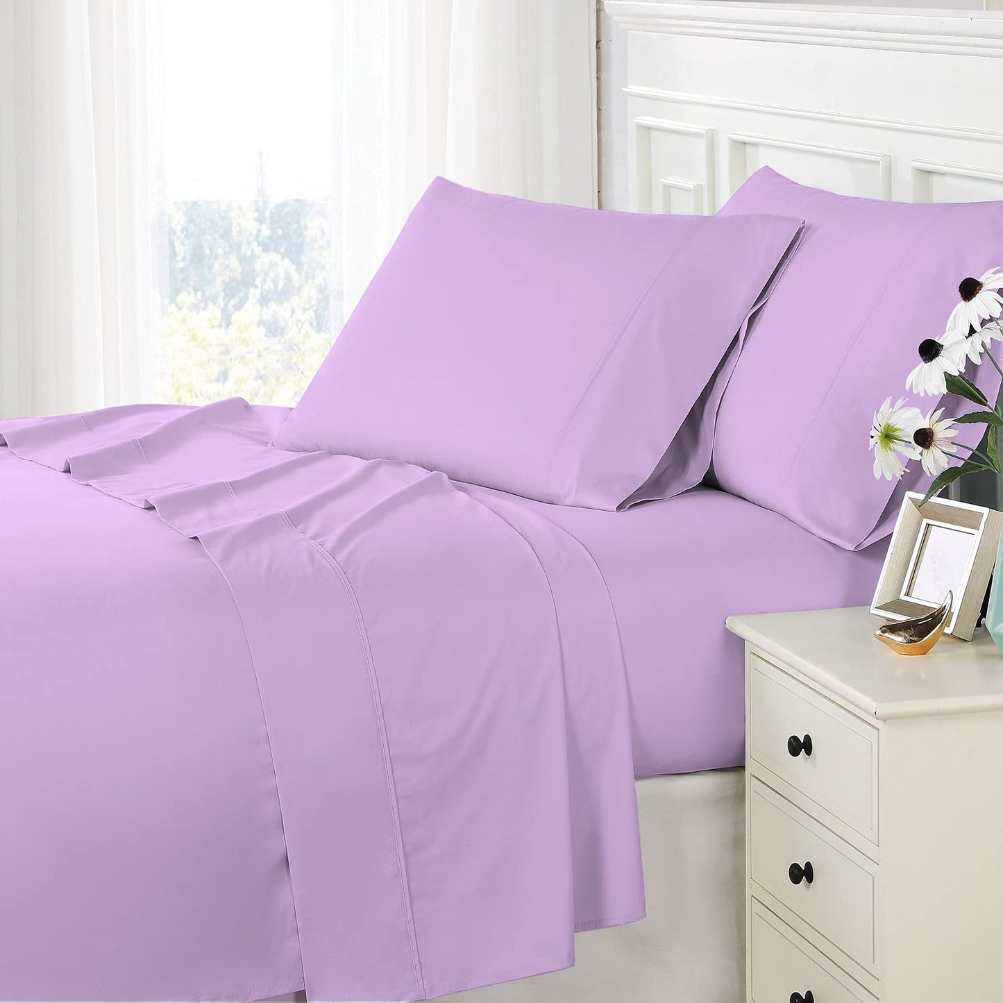 Pillow Covers Violet Solid 100 Percent Pure Cotton Super Soft 2-Pieces Pillowcases 1000TC