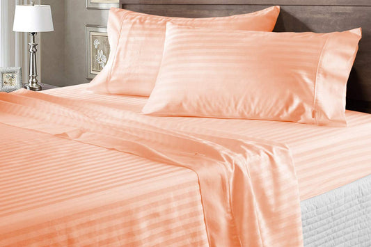 Pillow Covers Peach Stripe 100 Percent Pure Cotton Super Soft 2-Pieces Pillowcases 1000TC
