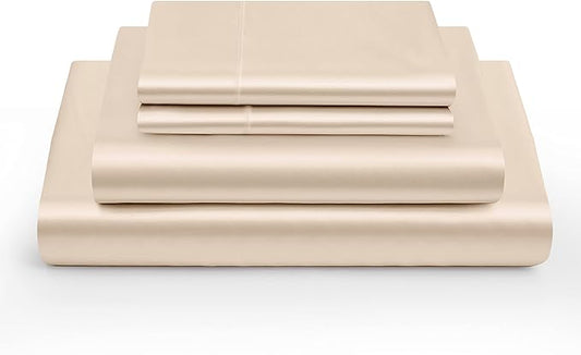 15 Inch Pocket Sheet Set Mulberry Sateen Silk Beige at- EgyptianHomeLinens.com
