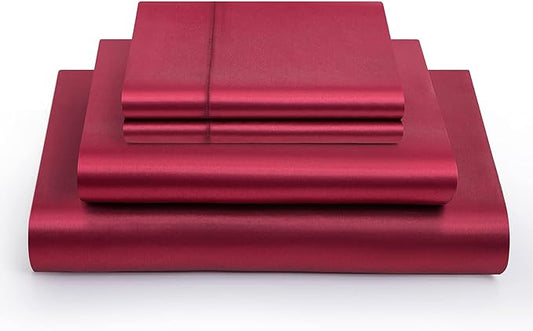 6 Inch Pocket Sheet Set Mulberry Sateen Silk Burgundy at-www.egyptianhomelinens.com