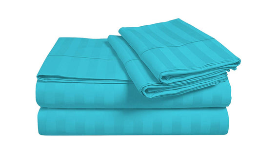 Pillow Covers Turquise Stripe 100 Percent Pure Cotton Super Soft 2-Pieces Pillowcases 1000TC