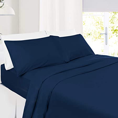 Pillow Covers Navy Blue Solid 100 Percent Pure Cotton Super Soft 2-Pieces Pillowcases 1000TC