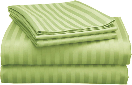 Pillow Covers Sage Stripe 100 Percent Pure Cotton Super Soft 2-Pieces Pillowcases 1000TC