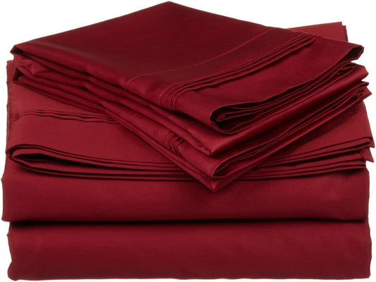 17 Inch Pocket Fitted Sheet Solid Burgundy 1000TC Egyptian Cotton at-EgyptianHomeLinens.com