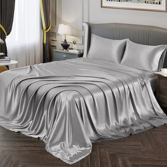 30 Inch Pocket Sheet Set 4Pc Mulberry Sateen Silk Silver Grey at - www.egyptianhomelinens.com