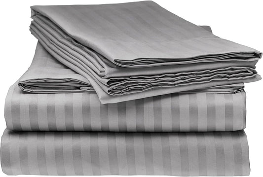 Pillow Covers Silver Grey Stripe 100 Percent Pure Cotton Super Soft 2-Pieces Pillowcases 1000TC