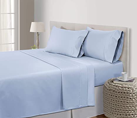 Pillow Covers Blue Solid 100 Percent Pure Cotton Super Soft 2-Pieces Pillowcases 1000TC