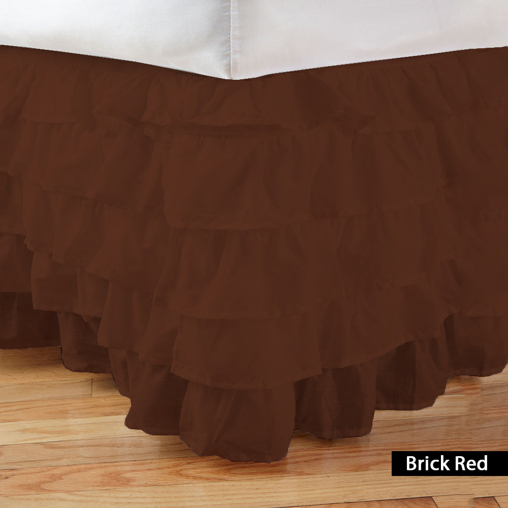 Twin-XL Size Ruffle Bed Skirt Egyptian Cotton 1000TC Brick Red