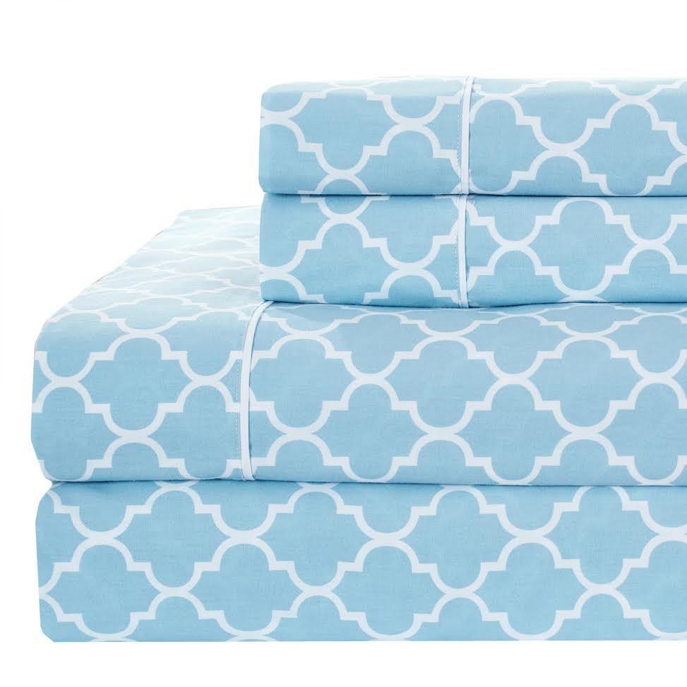 Buy Printed Meridian Percale White and Blue Sheets at- Egyptianhomelinens.com