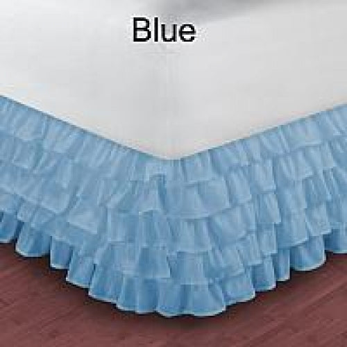 Queen Size Ruffle Bed Skirt Egyptian Cotton 1000TC Blue