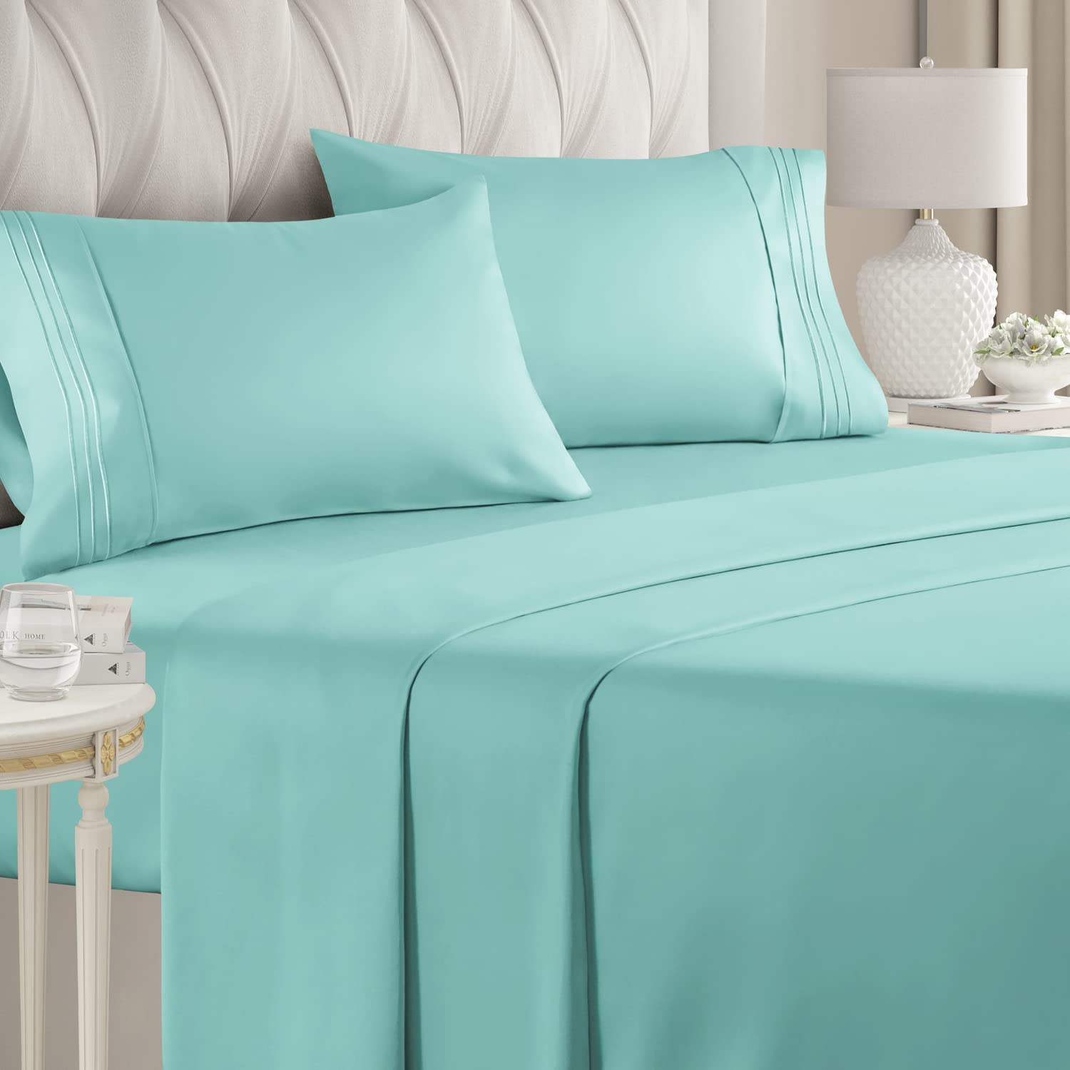 Buy Calking Size Flat Sheet Aqua Blue Egyptian Cotton 1000 Thread Count at- Egyptianhomelinens.com