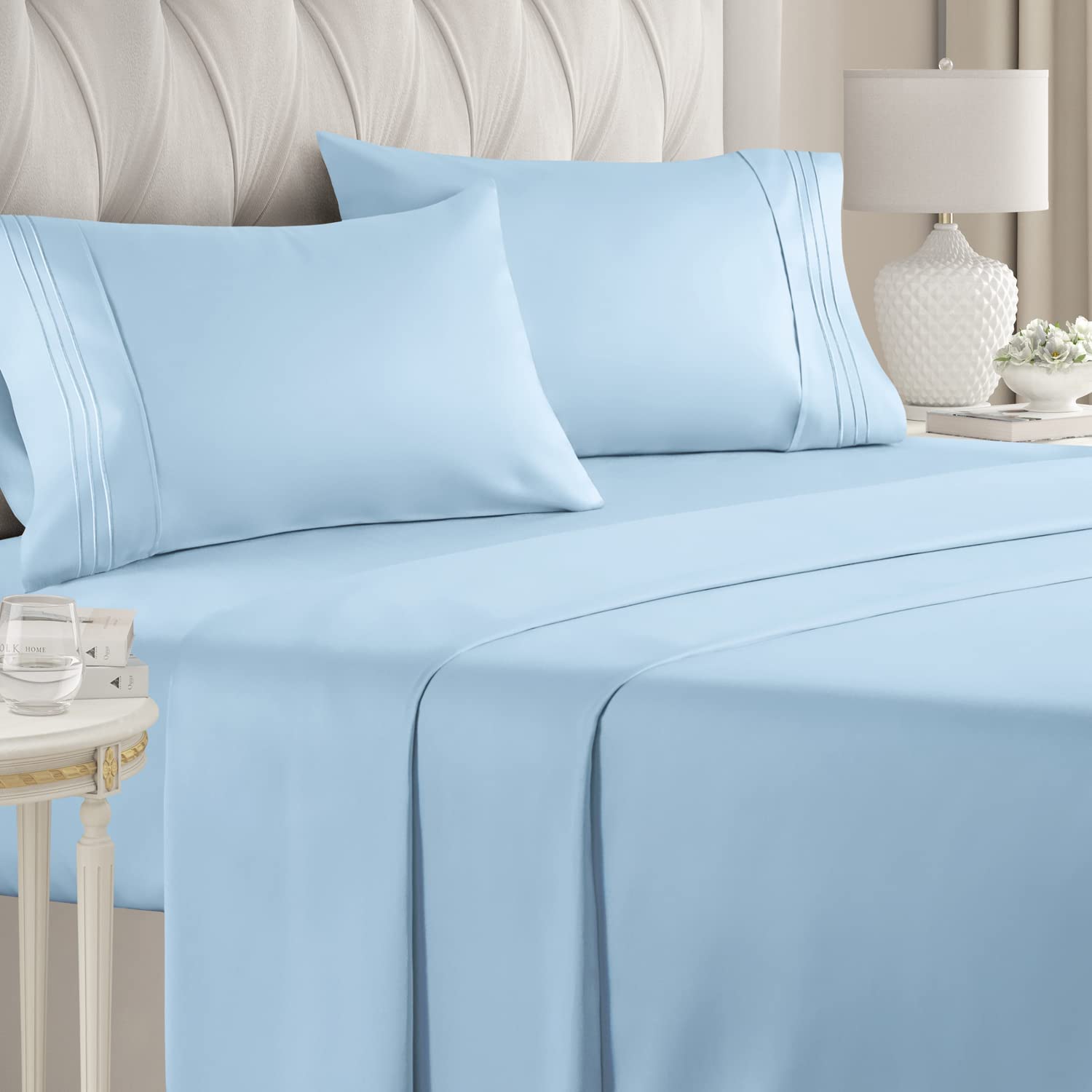Twin-XL Flat Sheet Blue Egyptian Cotton 1000 Thread Count at- Egyptianhomelinens.com