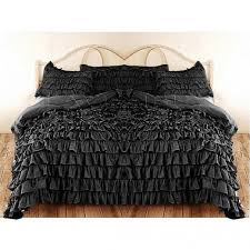 Queen Black Ruffle Duvet Cover Set Egyptian Cotton 1000 Thread Count