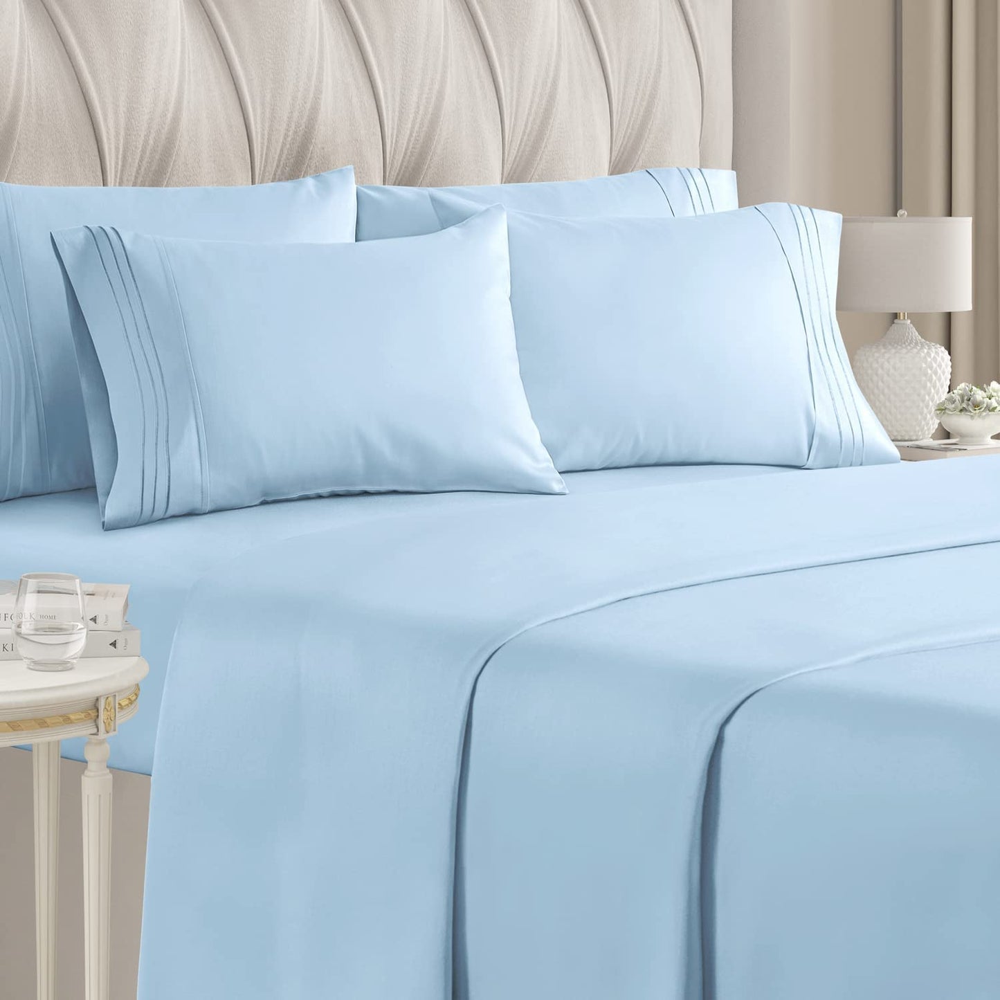 Buy Egyptian Cotton 1000-TC Sheet Set Queen Blue at-EgyptianHomeLinens.com