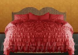 Full Brick Red Ruffle Duvet Cover Set Egyptian Cotton 1000TC