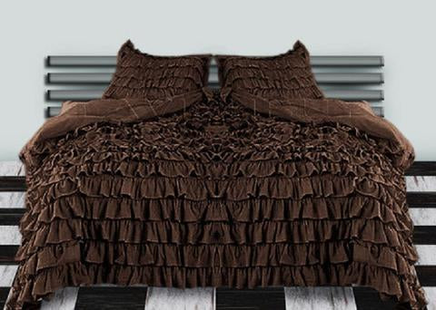 Twin-XL Chocolate Ruffle Duvet Cover Set Egyptian Cotton 1000TC