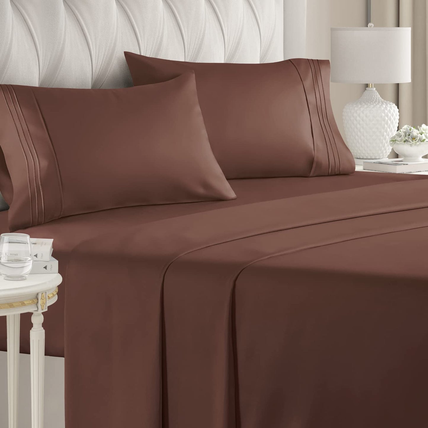 Buy 1000 Thread Count Sheet Set Queen Solid Chocolate Egyptian Cotton at- Egyptianhomelinens.com

