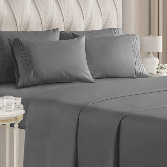 4 Piece Bed Sheet Set 100% Egyptian Cotton 1000-TC 34 inch Deep Pocket Dark Grey Color