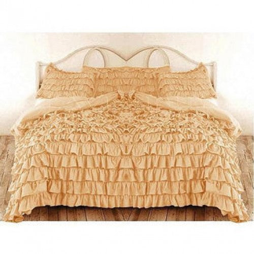 King Gold Ruffle Duvet Cover Set Egyptian Cotton 1000 Thread Count