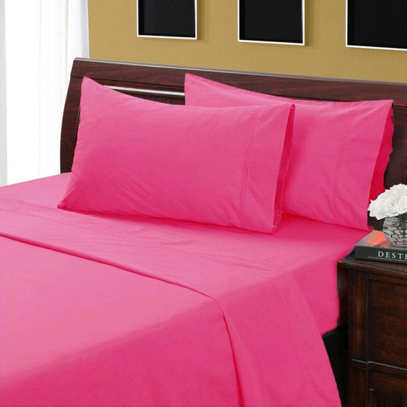 6 Inch Pocket Sheet Set Hot Pink 100 Percent Egyptian Cotton 4-Pieces